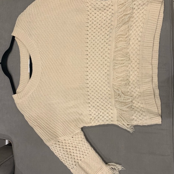 Cozy Cream Sweater with Fringe - Picture 2 of 2